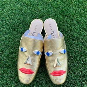 Katy Perry The Rue Metallic Slides Mules Face Shoes NWT